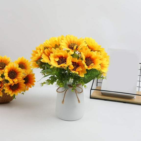 Ywbawe Artificial Sunflower Bouquet, Lifelike Plastic Flower, Wedding & Home Decor, 1 Piece