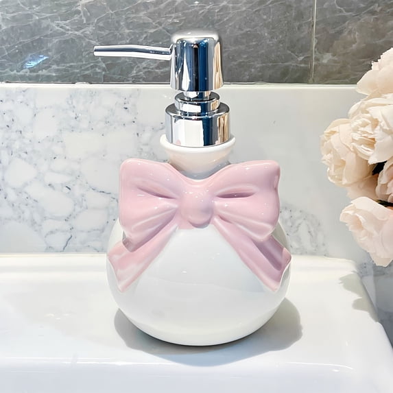 Ywbawe Ceramic Soap Lotion Dispenser Set with Bowknot Design for Kitchen Bathroom Countertop Decor 2-Pack