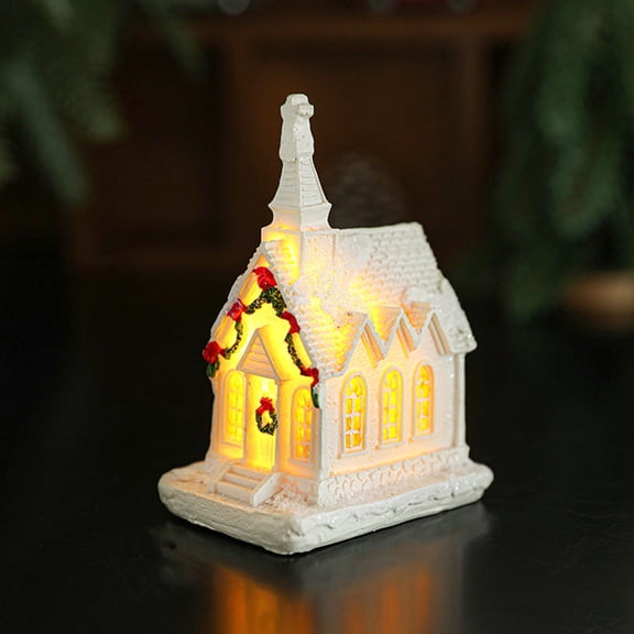 Ywbawe Christmas Decoration Resin Hut, White Glowing Snow House, Winter Wonderland Desktop Ornament, Ideal Christmas Gift, Microscape Scene Setter, Festive Snow View Cabin for Holiday Decor