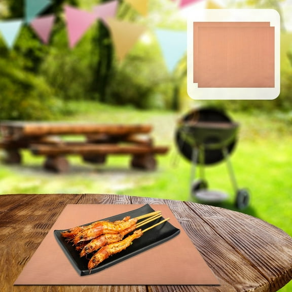 Ywbawe Copper Grill Mat for Outdoor BBQ, Camping, Patio, Non-Stick Reusable Cooking Mat, 2-Pack