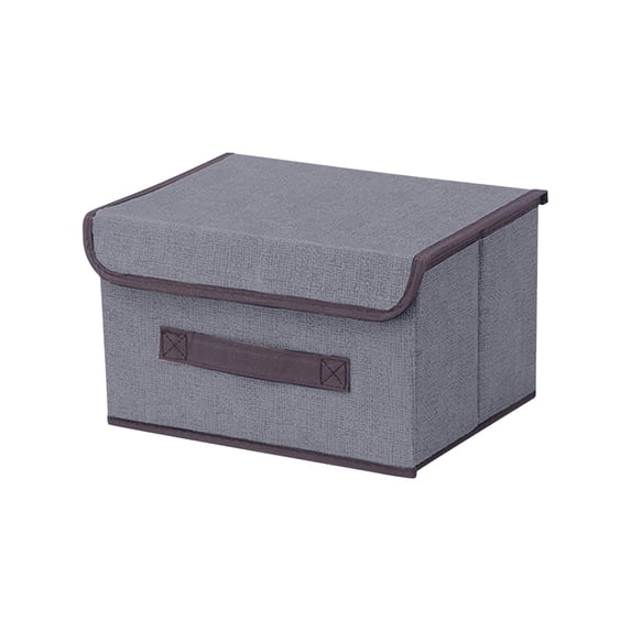 Cotton Linen Storage Box with Lid, Collapsible Fabric Clothes Organizer for Bedroom Living Room, Washable Foldable Toy Bin, 1 Pack