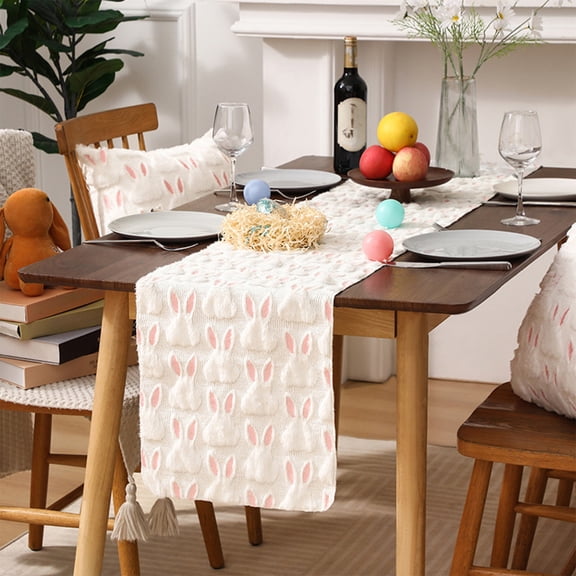 Ywbawe Easter Table Flag Bunny Design Spring Holiday Party Table Runner Dining Table Decor 1-Piece