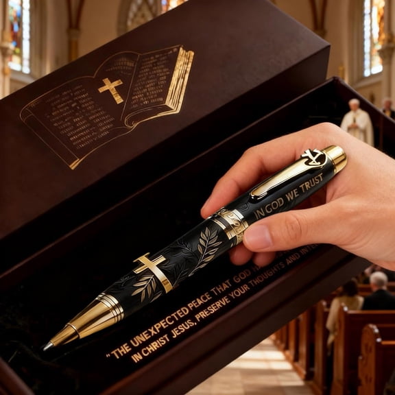 Ywbawe Engraved Scripture Ballpoint Pen Religious Gift for Baptism Christmas Pastors Metal Writing Instrument with Inspirational Bible Verse Boxed 1-Pack