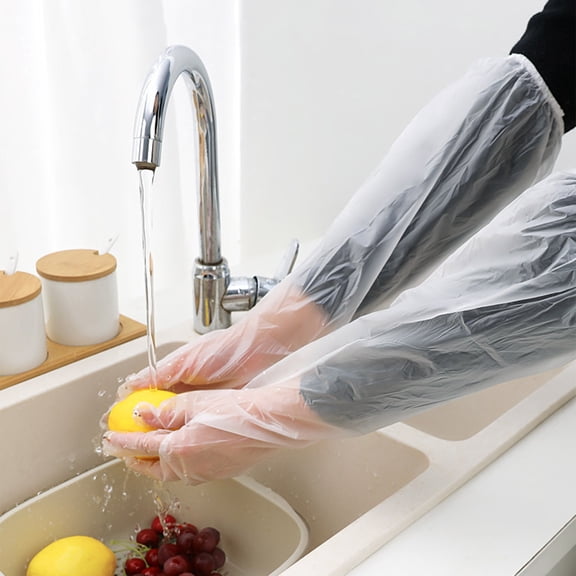 Ywbawe Extended Dishwashing Gloves, Disposable Kitchen Oil Resistant, Waterproof Laundry Gloves, 1-Pack