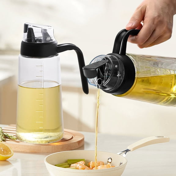 Ywbawe Glass Oil Dispenser Bottle 630ML, Leakproof Olive Oil Container with Automatic Flip Lid & Non-Slip Handle, No Drip Spout