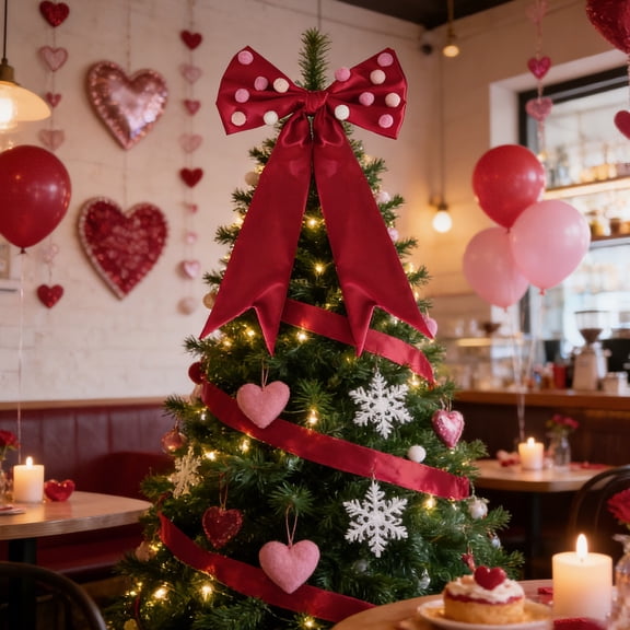 Ywbawe Large Polyester Fluff Ball Bow for Valentine's Day Tree Decorations, 1 Piece