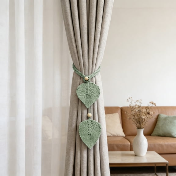 Ywbawe Leaf Shape Fabric Linen Curtain Tie Back Straps Rope Holdbacks for Living Room Bedroom Window Drapes Decoration 1 Piece