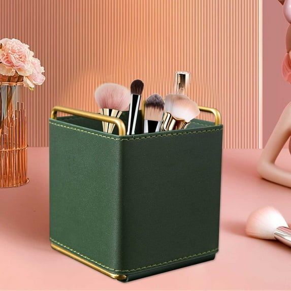 Ywbawe Leather Pen Holder Desktop Storage Box for Office Home Stationery Makeup Brushes Large Capacity (1-Pack)