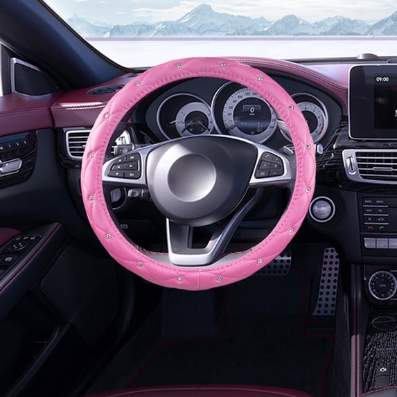 Ywbawe Leather Steering Wheel Cover with Rhinestones Non-Slip Grip Universal Fit for Cars 1 Count