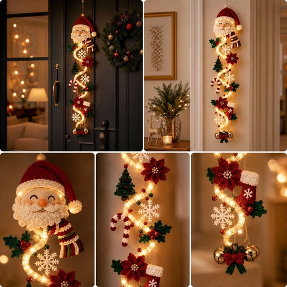 Ywbawe Lighted Christmas Door Hanger 47in Santa Claus with Warm LED Lights Holiday Wall Decor for Front Door Side Entryway Porch, 1 Pack