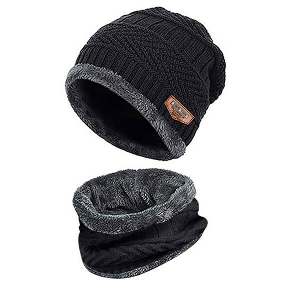 Ywbawe Men’s Winter Beanie Hat and Scarf Set Thick Knit Warm Cap with Windproof Design, Two PCS Set for Cold Weather