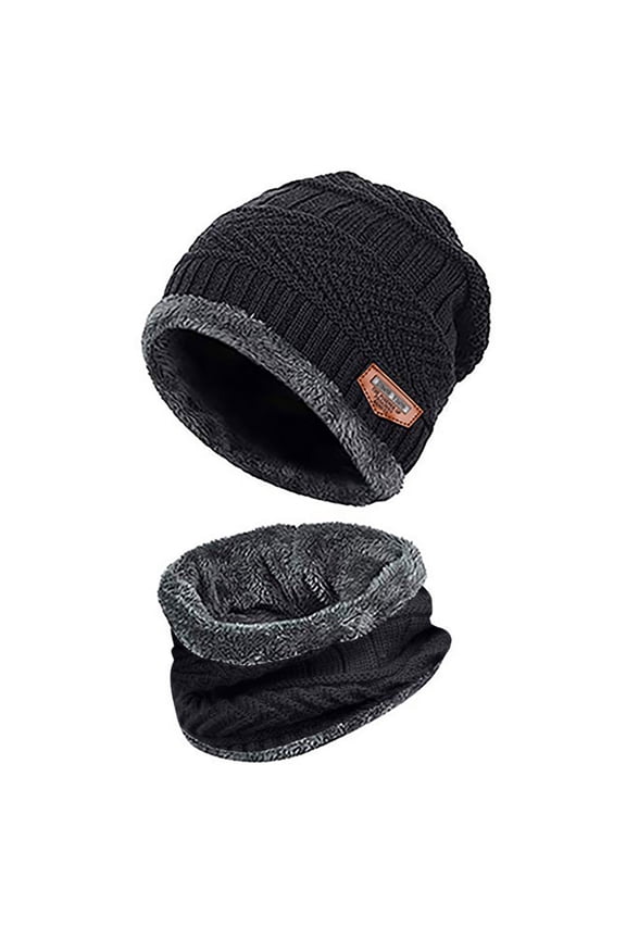 Men’s Winter Beanie Hat and Scarf Set Thick Knit Warm Cap with Windproof Design, Two PCS Set for Cold Weather