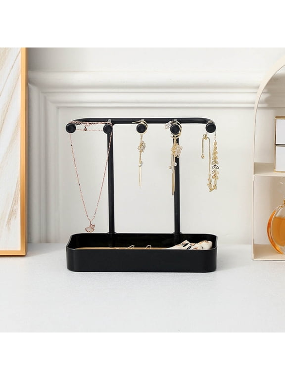 Modular Desktop Jewelry Holder Organizer Display Stand with Hanging Hooks for Bracelets Necklaces Vanity Tabletop Storage Box Tray 1-Pack