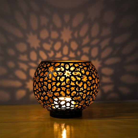 Ywbawe Moroccan Lantern, Wall Sconce, Spherical Iron Candle Holder, Hollowed Floral Design, Home Wedding Decor, 1-Pack
