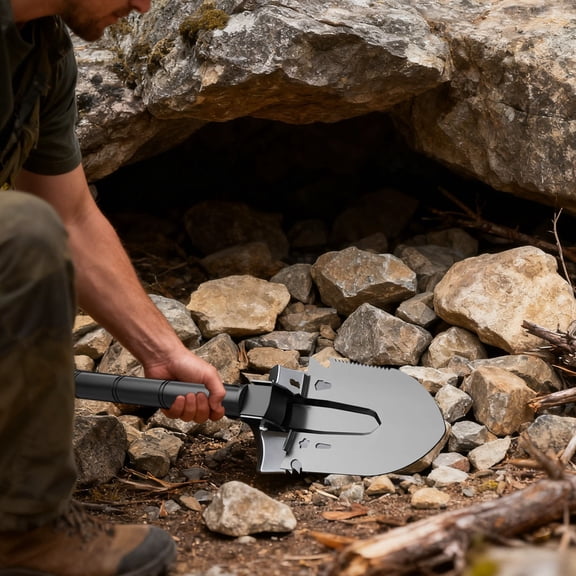 Ywbawe Multi-Function Folding Shovel with Serrated Edge for Camping Gardening Digging Tool 1-Pack