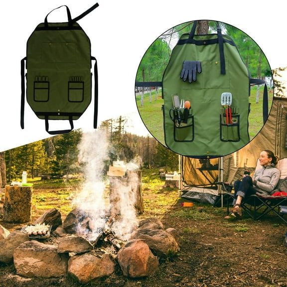Ywbawe Outdoor Canvas Apron with Pockets and Bottle Opener for Grilling and Camping, 1 Count