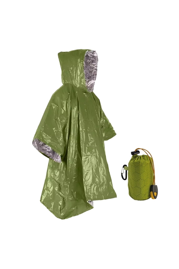 PE Aluminum Film Rain Poncho for Camping Hiking Windproof Waterproof Thermal Insulation Shelter Ground Cover with Storage Bag 1-Pack