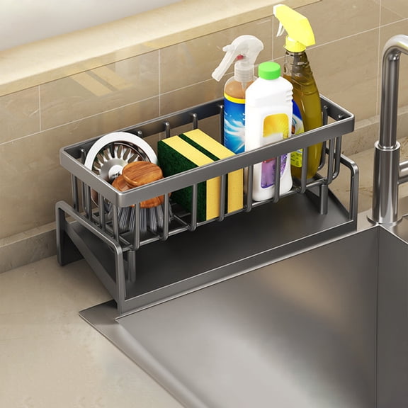 Ywbawe Plastic Kitchen Sink Sponge Holder Stand, Drainage Rack for Scrubbers, Compact Countertop Organizer (9x4.2x3.7in)