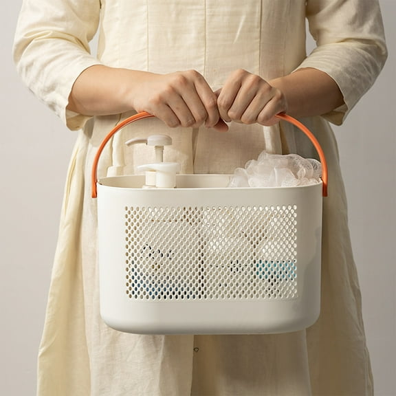 Ywbawe Plastic Shower Caddy with Handle, Thickened Bathroom Storage Organizer Basket with Drain Holes, Multipurpose Utility Bin for Towels and Toiletries, 1-Pack