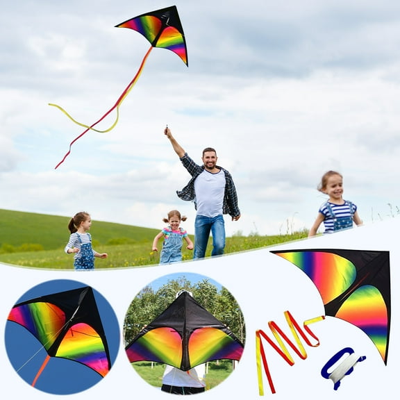 Ywbawe Rainbow Triangle Kite, Beach Flying, Long Tail, Easy to Use, Polyester Fabric, Includes 1 Piece