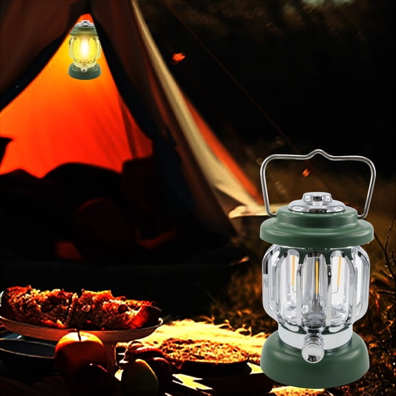 Ywbawe Retro Metal LED Camping Lantern, Rechargeable Waterproof Hanging Light for Tent, Patio, Backyard, 360 Lighting with Dimmer Switch, 1 Count