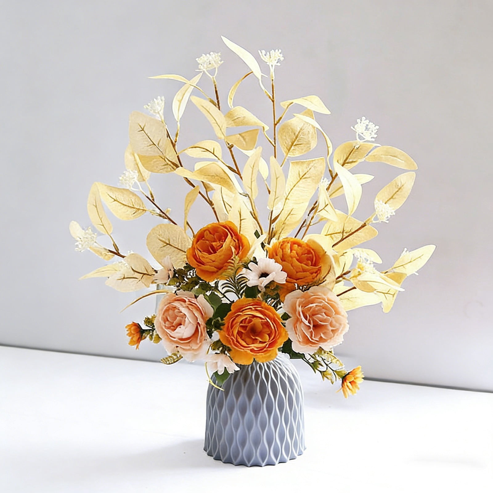 Ywbawe Faux Silk Peony and Rose Floral Arrangement Bouquet with Vase for Home Table Centerpiece Wedding Decor, 1 Coun