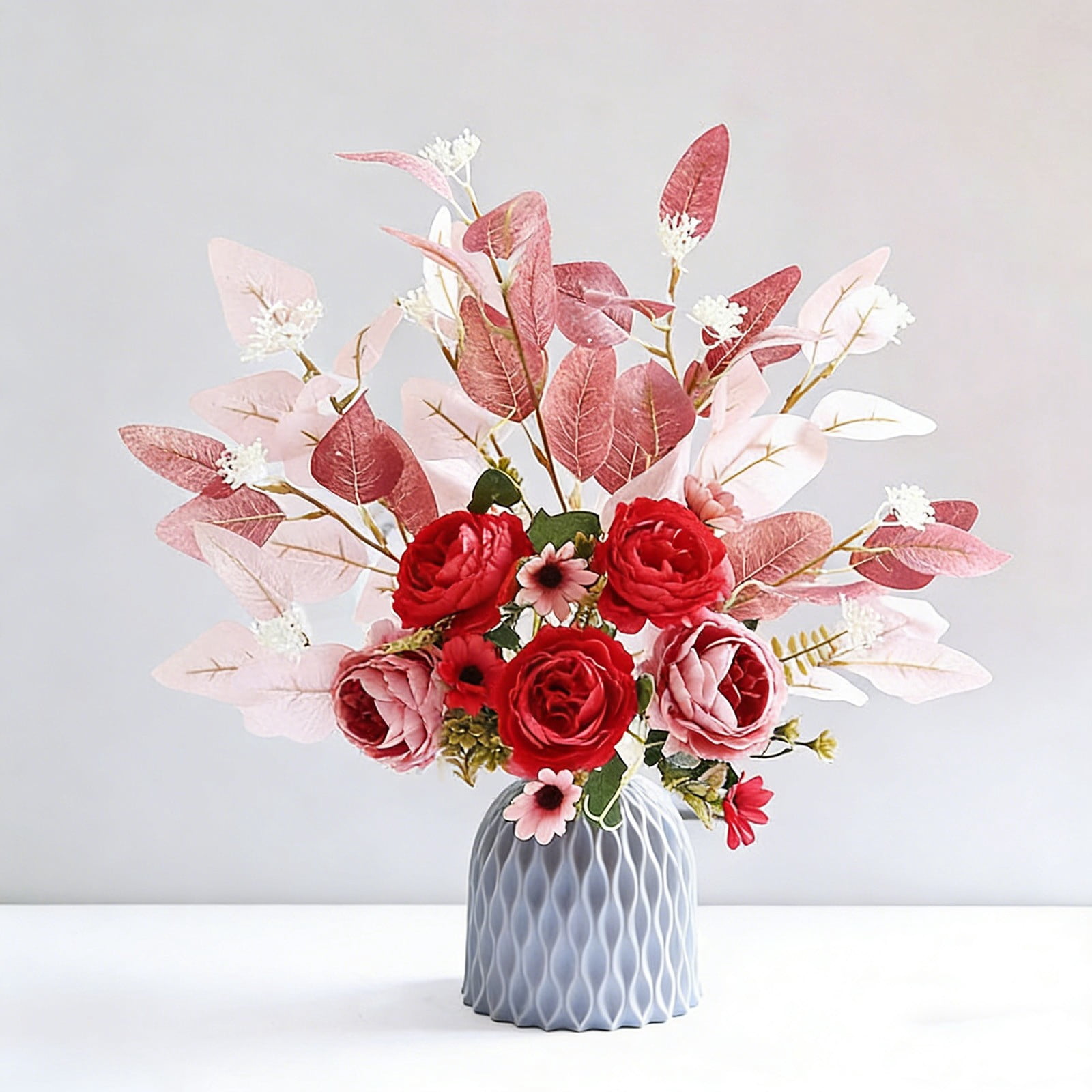 Ywbawe Faux Silk Peony and Rose Floral Arrangement Bouquet with Vase for Home Table Centerpiece Wedding Decor, 1 Coun