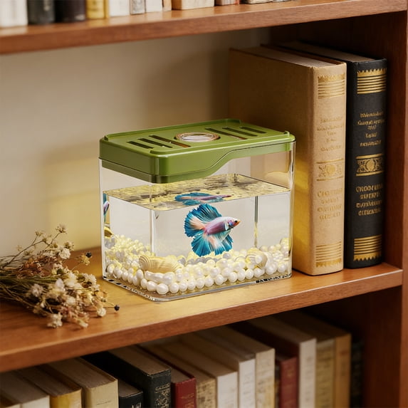 Ywbawe Small Desktop Aquarium Tank with LED Light for Home Office Decoration Fish Bowl Container 1 Count