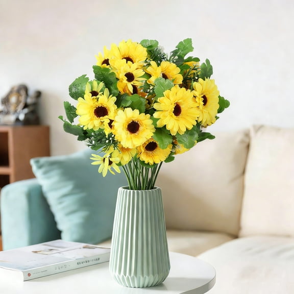 Ywbawe Snowflake Sunflower Faux Flower Bouquet for Living Room Home Decor, 1-Pack