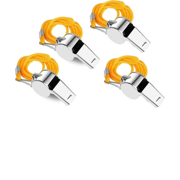 Ywbawe Stainless Steel Referee Whistle Set with Lanyards for Sports Officials Coaches Training 4-Pack