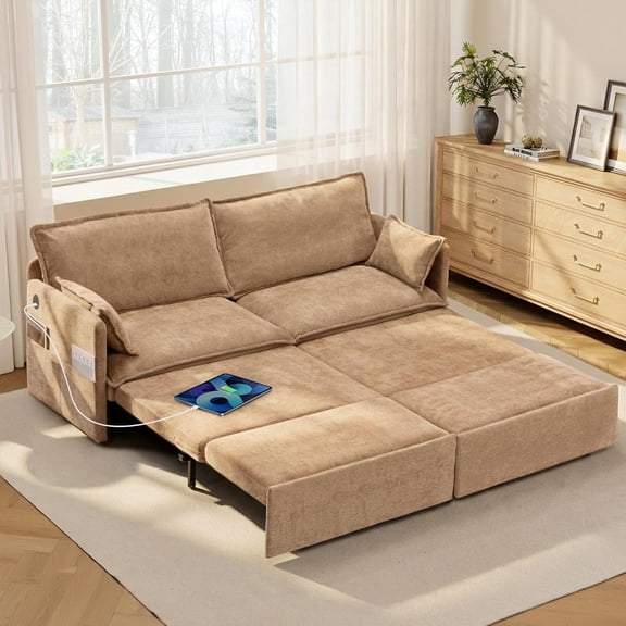 Ywen 74" King Pull Out Sofa Bed -Convertible Sleeper Sofa Bed, Corduroy Pull Out Couch with USB Charging,Side Pockets for Living Room,Bedroom