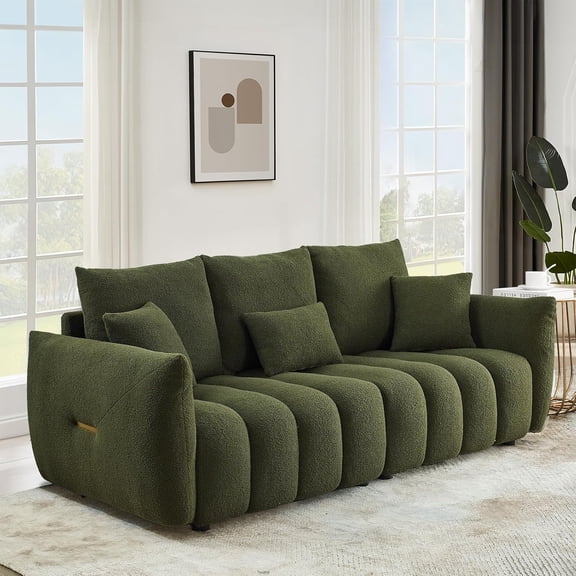 Ywen 78" Modern Sofa Couch, Comfy Deep Seat Teddy Cloud Sofa, Upholstered 3-Seater Boucle Couch, Oversized Loveseat for Living Room, Bedroom, Office, Apartment, Green
