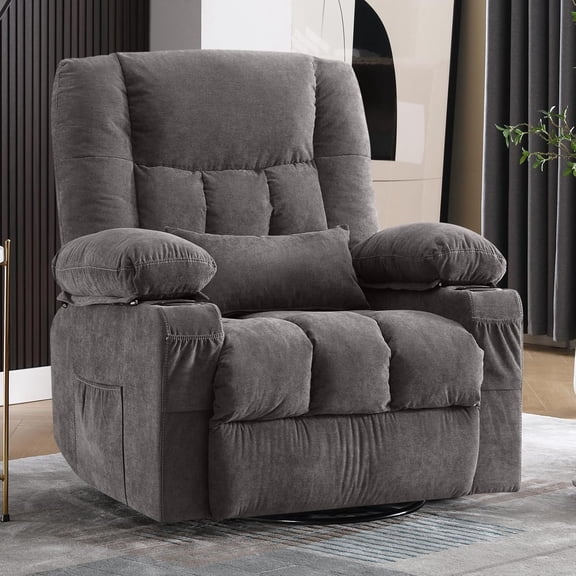 Ywen Massage Swivel Rocker Recliner Chair with Vibration Massage and Heat Ergonomic Lounge Chair for Living Room with Rocking Function and Side Pocket, 2 Cup Holders, USB Charge Port