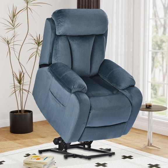 Ywen Small Power Lift Recliner for Elderly, Lift Chair Recliners, Electric Recliner Chairs for Seniors, Remote Control, Adjustable, Side Pocket (Navy Blue)