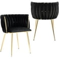 thumbnail image 1 of Ywen Woven Dining Chairs Set of 2, Velvet Upholstered Dining Chairs with Gold Metal Legs, Modern Accent Chairs for Living Room, Dining Room, Kitchen (Black), 1 of 9
