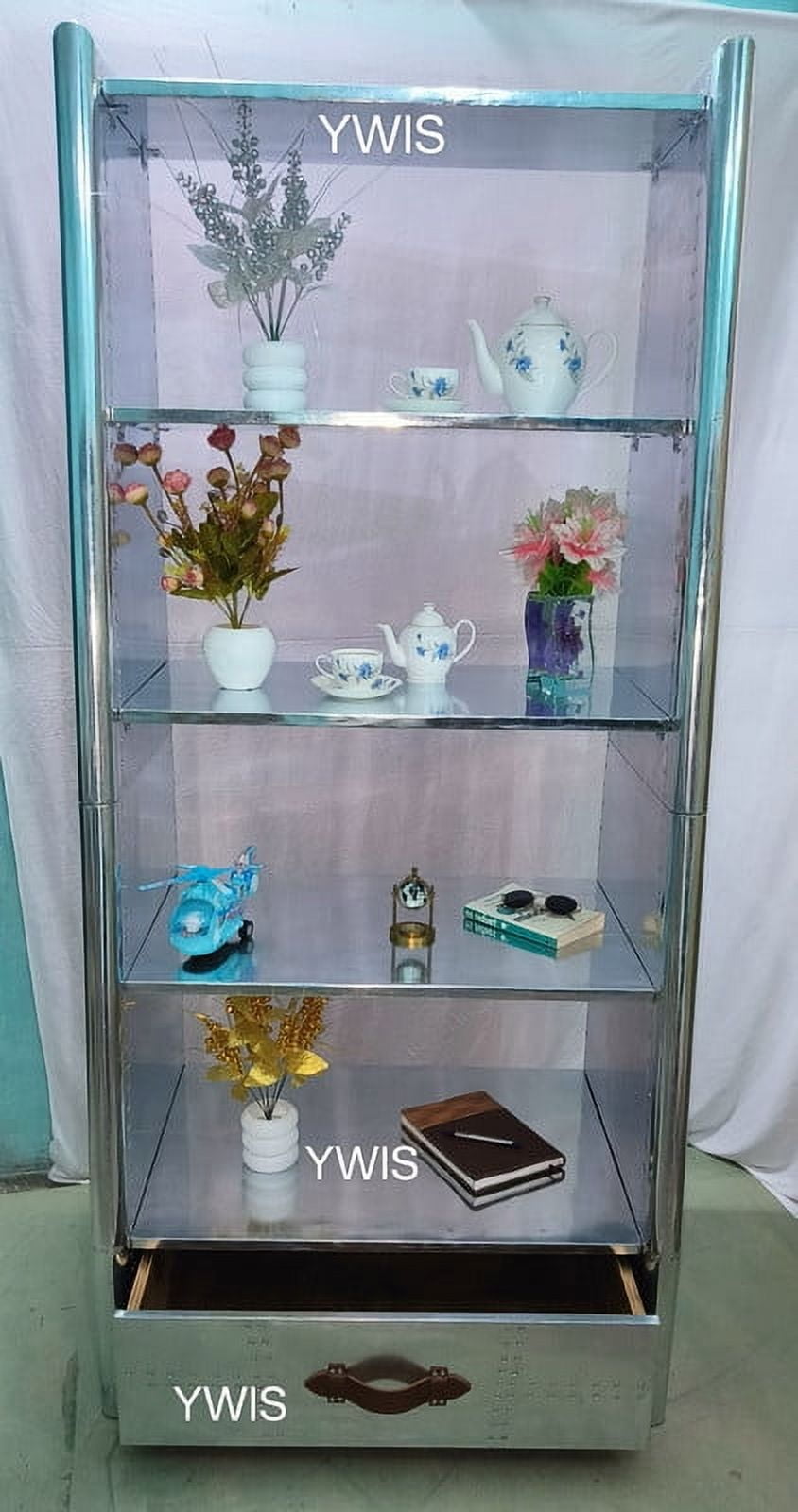 Flying Bookcase Ywis Aviator furniture Aluminium Bookcase with Drawer bookshelves ...