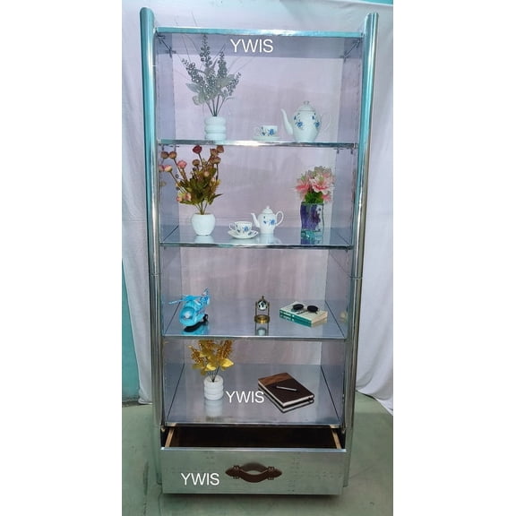 Ywis Aviator furniture Aluminium Bookcase with Drawer bookshelves folding almirah Aviation furniture Airman style bookshelves.