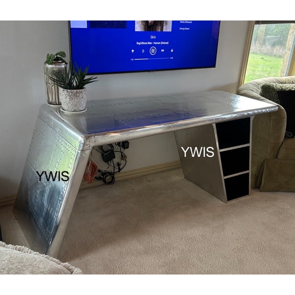 Ywis Aviator furniture wing desk Handmade Beautiful study & office work desk, table Aviation furniture, airplane look.