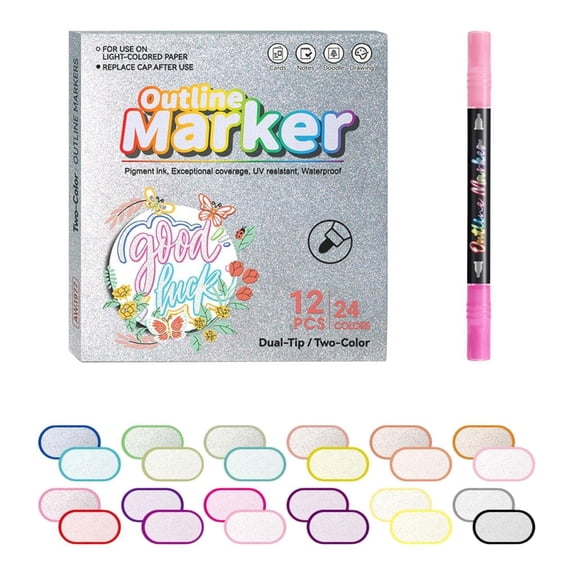 Ywmsfl 12Pcs Double Line Glitter Pens for Arts Sparkly Edges