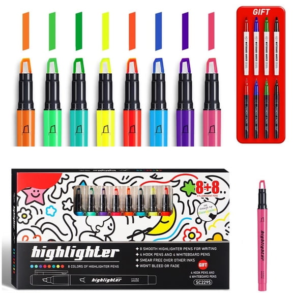 Ywmsfl 16Pcs Fluorescent Markers Colorful Highlighter Pens Fine/Round/Wide Flat Tip For Note Taking Journaling And Color Coding