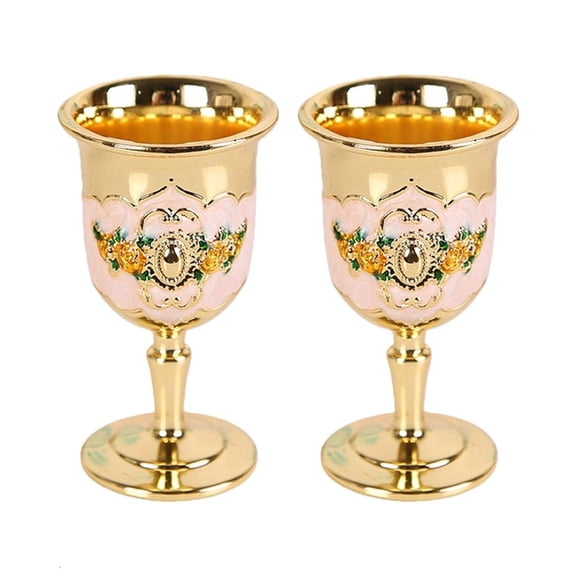 Ywmsfl 2Pcs Elegant Engraved Metal Wine Drinking Cup Goblet With European Flower Designs Shot Glasses For Home And Party Use