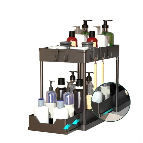 Ywmsfl 2pcs Under Counter Sliding Storage Rack Pull Out Cabinet Organizers 2 Tiers Slide Out Sink Shelf Cabinet Storage Shelves