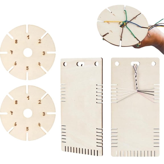 Ywmsfl 4Pcs Wood Braiding Discs Bracelets Weaving Plate Boards Multifunctional Beading Cord Discs for Braided Rope Crafting