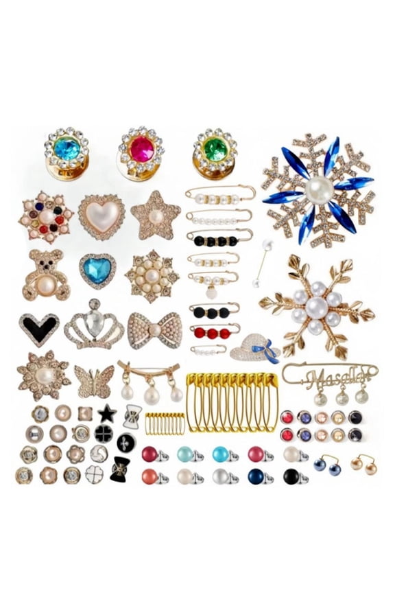 50/55/58/80/90/94/96Pcs for Sock Shoe Brooch Pin Sweater Shawl Clip Artificial Pearls Brooch Charm Rhinestones Safe Pin