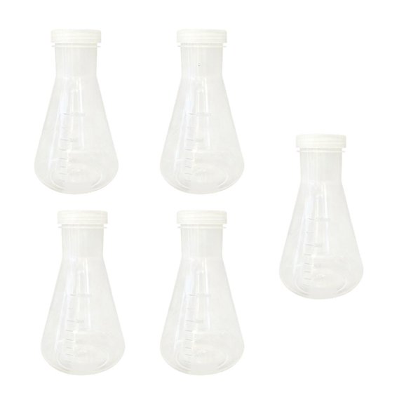 Ywmsfl 5Pcs Graduated Laboratory Flasks with Leakproof Lid Clear Plastic Triangular Flasks for Liquid Mixing and Science Lab