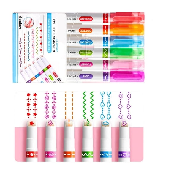 Ywmsfl 6PCS Colorful Curves Markers Smooth Ink Flow for Schoolwork and Scrapbooking