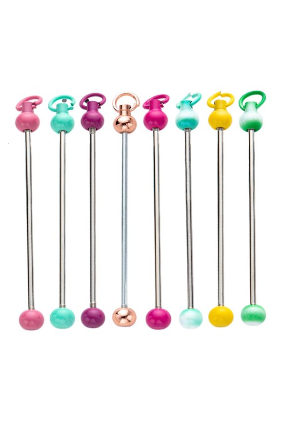 8Pcs Colorful Beadable Keyring Charm, Beading Keychain Pendant Keyring Accessory