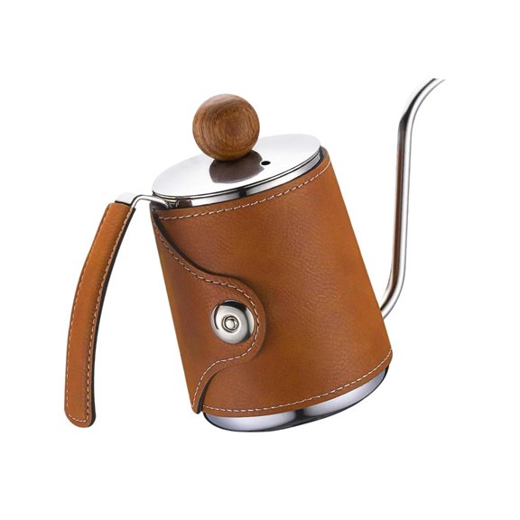 Ywmsfl Elegant 12OZ Gooseneck Coffee Kettle Accuracy Brewing Coffee Kettle In Brown With Gooseneck Spouts and Covers