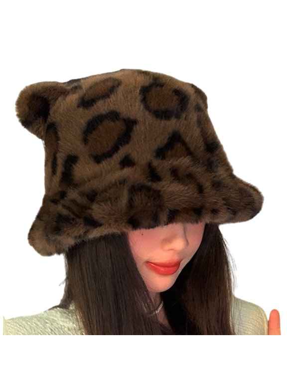 Bear Bucket Hat with Ear Leopard Print Skiing Hat Hood Cartoon Photo Props