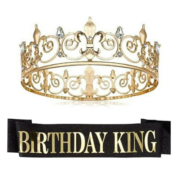 Ywmsfl Birthday King Crown and Sash Set Birthday Party Rhinestones Crown Shoulder Wrap